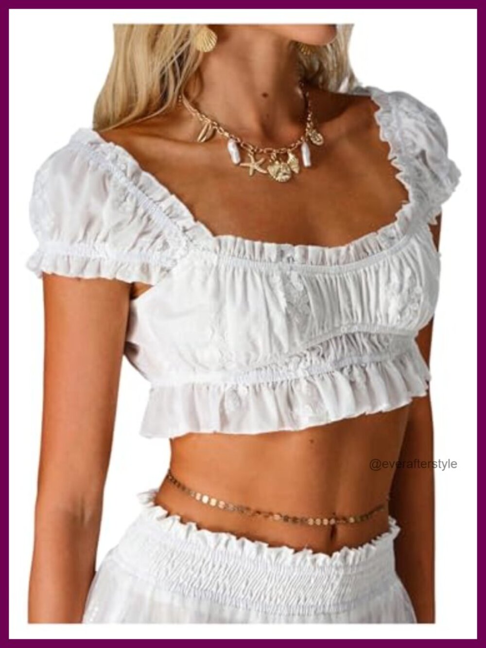 Floerns Women's Embroidery Puff Sleeve Micro Ruffle Crop Top